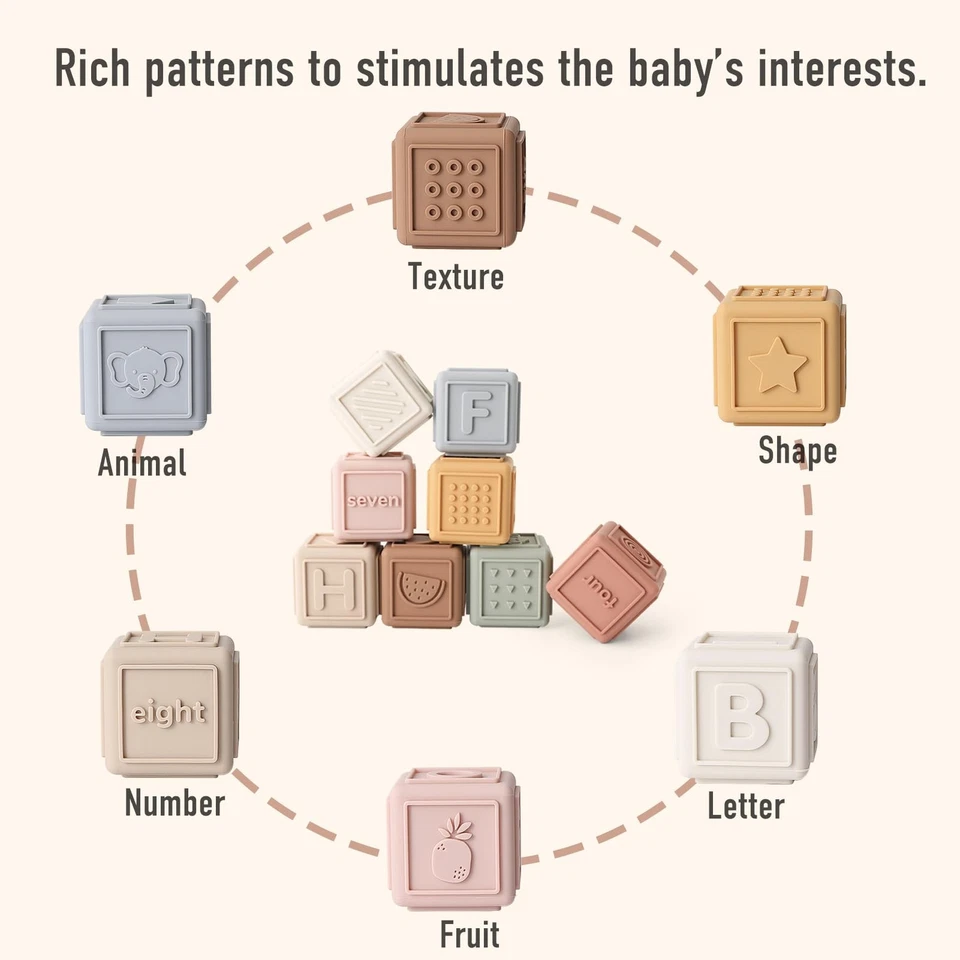 Baby Blocks Stacking for Babies Silicone Soft Building Blocks Teethers Montes... - Image 3 of 4