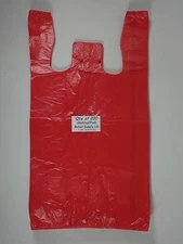 200 Qty. Red Plastic T-Shirt Retail Shopping Bags with Handles 11.5" x 6" x21"