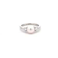 925 Sterling Silver Ring Freshwater Pearl Cubic Zirconia Size 5