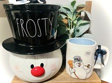 New Rae Dunn Christmas Frosty The Snowman Top Hat Large Canister & Mug Bundle