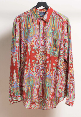 Polo Ralph Lauren Large Silk Paisley Shirt RRL VtG Western 70s 80s 