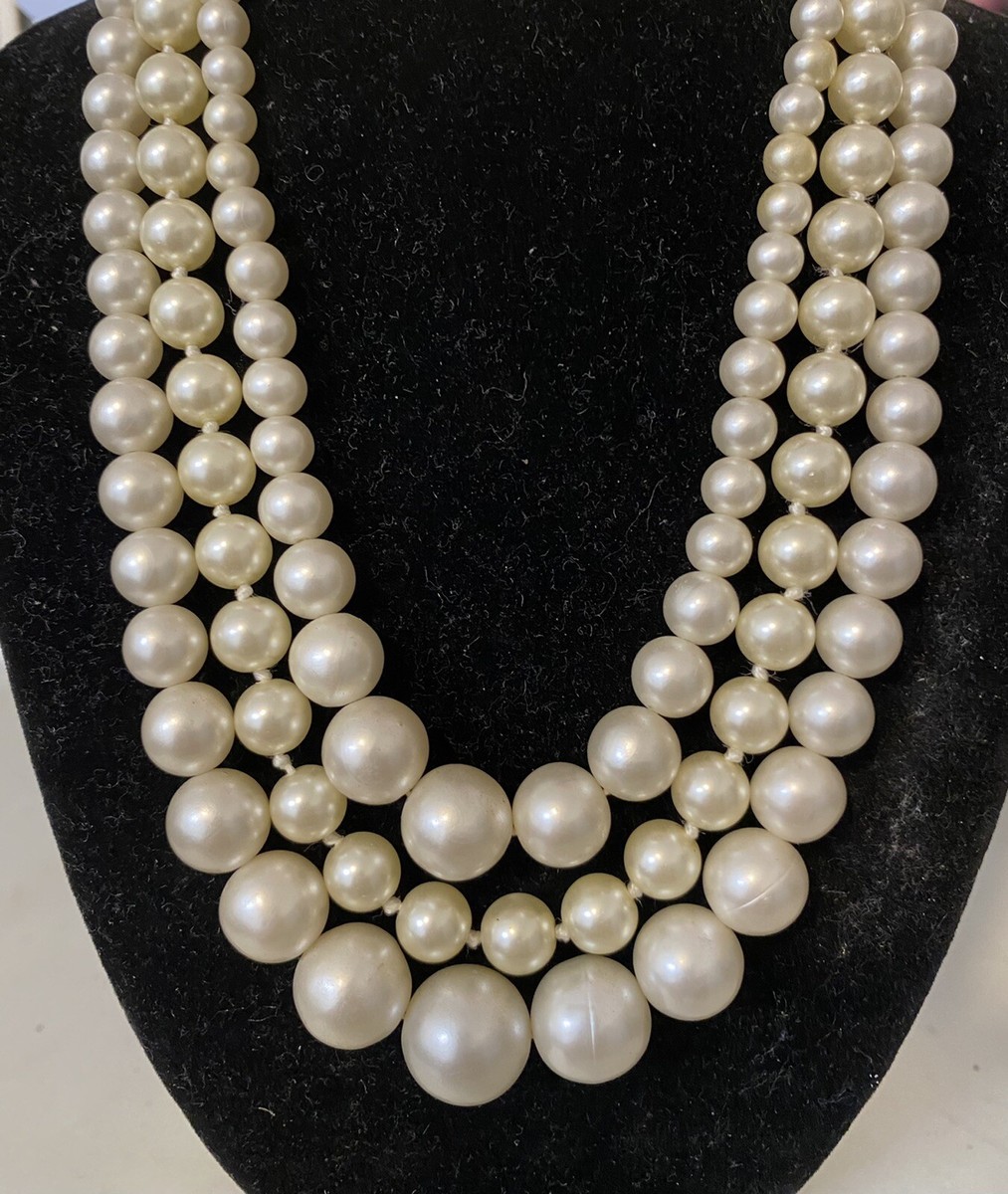 7.175 Vintage necklace, three-row, pearls, Japan | eBay