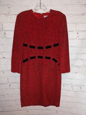 Carolina Herrera Women's 100% Silk Shift Dress Red With Black Velvet Trim Size 6