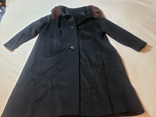 Vintage Michel Daniel Paris France Friezette Womens Black Fur Trim Coat Size S/m