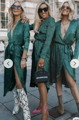 Midi Dress Yondal Dress Silkfred DANCING LEOPARD SILKFRED Midi Wrap DRESS  YONDAL EMERALD GREEN UK 10 UK