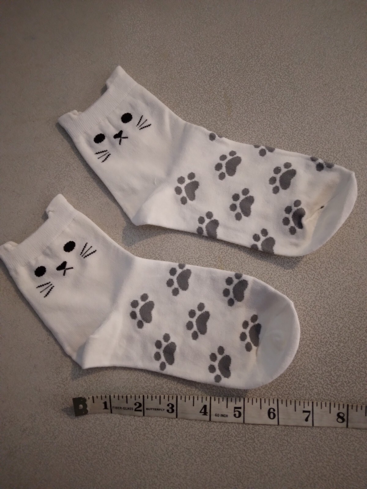 White Ankle Socks with Cat and Paw prints 272870-image