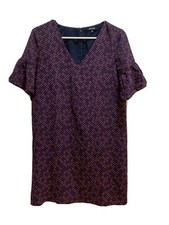 Madewell Burgundy Floral Print Sheath Dress Bell-Sleeve Silk Lined size 2