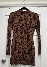SheIn Women’s Size M Dress Brown High Neck Shear Long Sleeve Dress