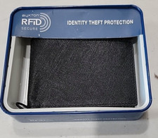 Black Buxton Leather Bifold Wallet RFiD Shield Slim ID Window 2 Card Slots