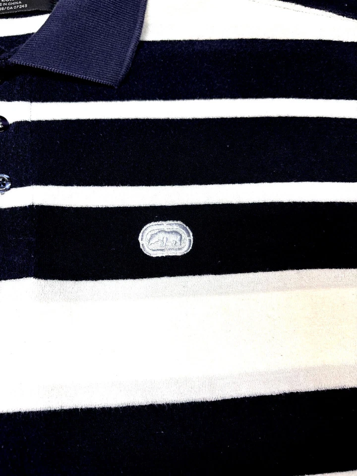 Ecko Unltd Mens Pullover Knit Short Sleeve Black White Stripe Logo Shirt XL - Image 2 of 4