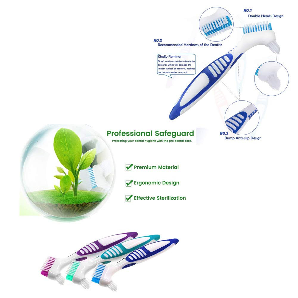 3 Pcs Denture Cleaning Brush Portable Cleaning Brush False Teeth Brushes for Den