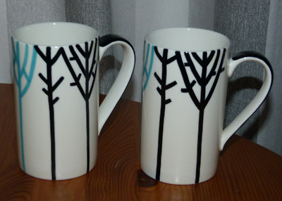 Debenhams Steinzeug BECHER x 2 stilisiertes BAUM-Design sehr guter Zustand