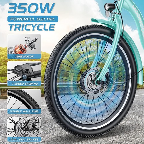 MOONCOOL 24" 26" Electric Tricycle for Adults 350W 36V Electric Trike W/Charge - Picture 65 of 80