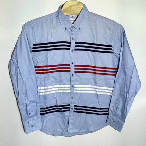 Camicia gigante slim fit con bottoni a righe business casual blu rosso bianco XXL - Foto 2 di 9