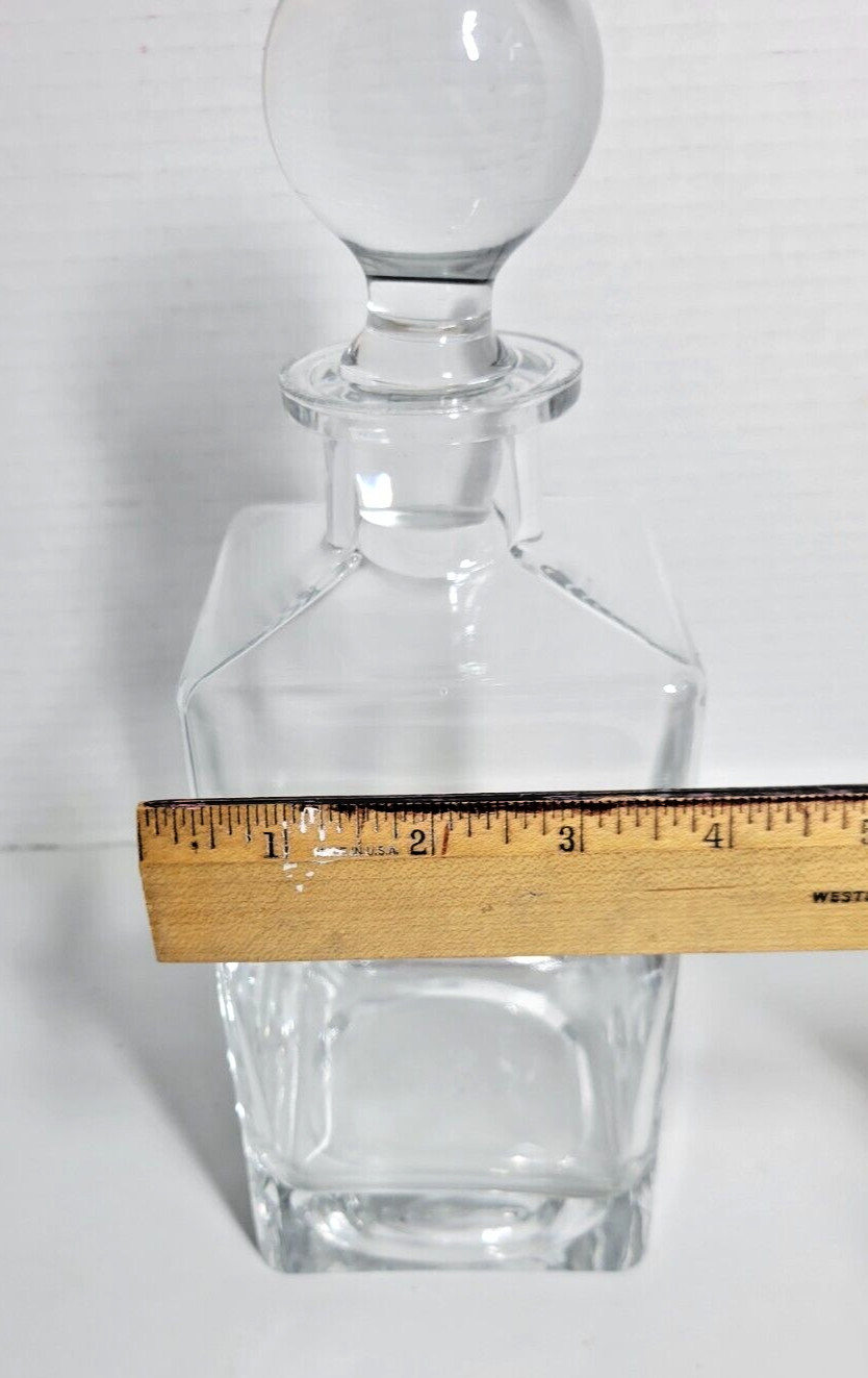 Clear 3.5" Square w/Round Glass Stopper Whiskey Decanter VTG?