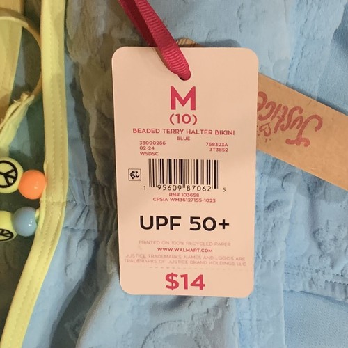 Justice Girls 2 Piece Halter Terry Bikini Swimsuit Medium 10 New with Tags Blue - Picture 5 of 5