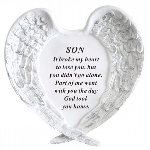 New Memorial Angel Cherub White Silver Wings Grave Heart Keepsake Tribute Plaque - 第 9/13 張圖片