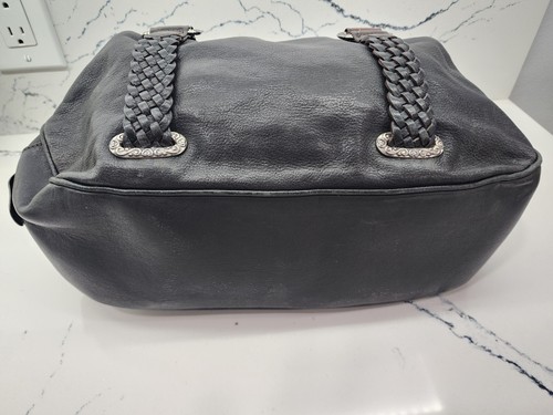 BRIGHTON Black Leather & Woven accents L Large Satchel Handbag Purse - Picture 5 of 9