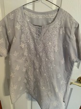 Women's cotton embroidered gray short kurta size M
