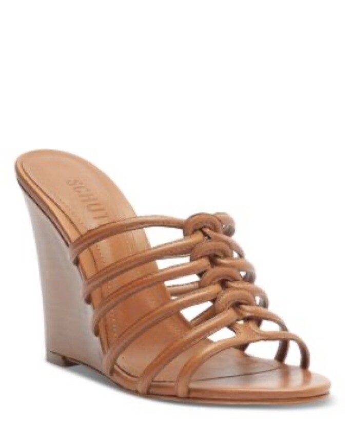 Schutz Octavia Wedge Strappy Leather Sandal in "New Wood" Brown, Size 8.5 |  eBay