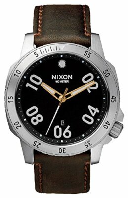 Nixon Ranger Black Dial Brown Leather Strap Quartz Mens Watch