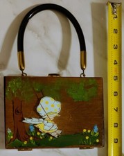 VINTAGE: Holly Hobbie Wooden Box Purse Child's Hand Decorated Wood ARTIST SIGNED