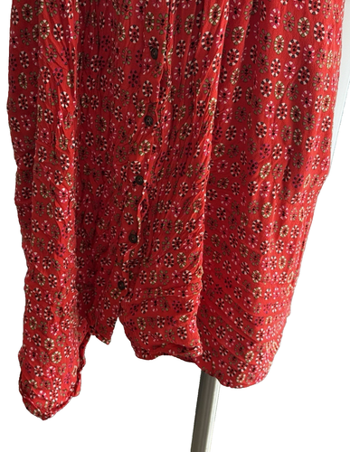 Anthropologie Maeve Daisy Midi Shirtdress Red size 14 Asymmetrical Hem - Picture 7 of 21
