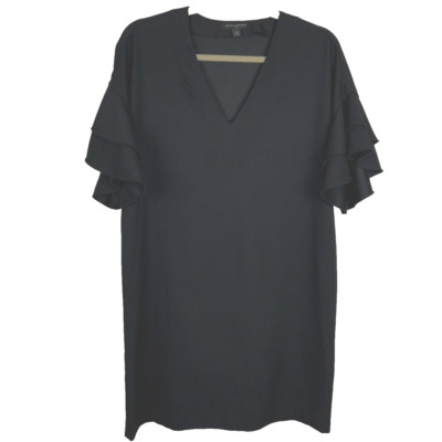 Banana Republic Women Shift Dress 4 Black Ruffle Sleeve V-Neck LBD Dark Romantic