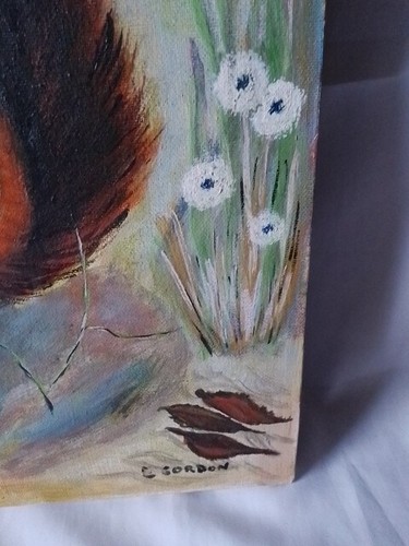 Pintura al óleo original ardilla vida silvestre arte amateur GRANDE 50X40 cm firmada L Gordon - Imagen 5 de 14