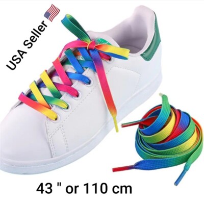 1 Pair Colorful Laces Rainbow Gradient Print Flat Canvas Shoe Lace Shoes 43 inch