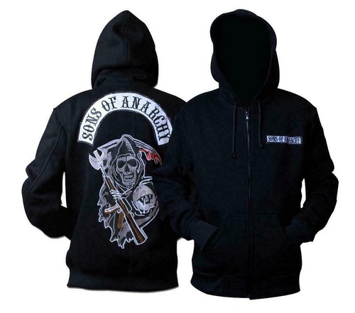 Sudadera con Capucha con Cremallera Negro Bordado Parche Con capucha hijos  de la Anarquía Unisex De Moda | eBay