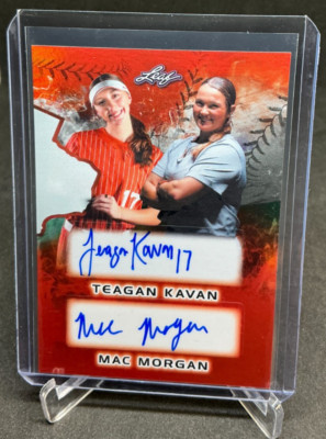2024 Leaf Lone Star Softball TEAGAN KAVAN/MAC MORGAN DUAL AUTO ORANGE #14/15