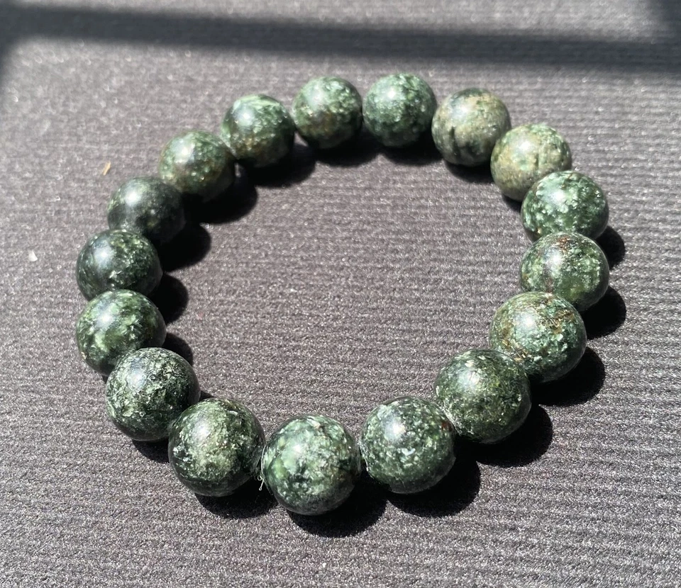 Natural Green Seraphinite Clinochlore Gemstone Beaded Stretch Bracelet 11mm - Image 2 of 4