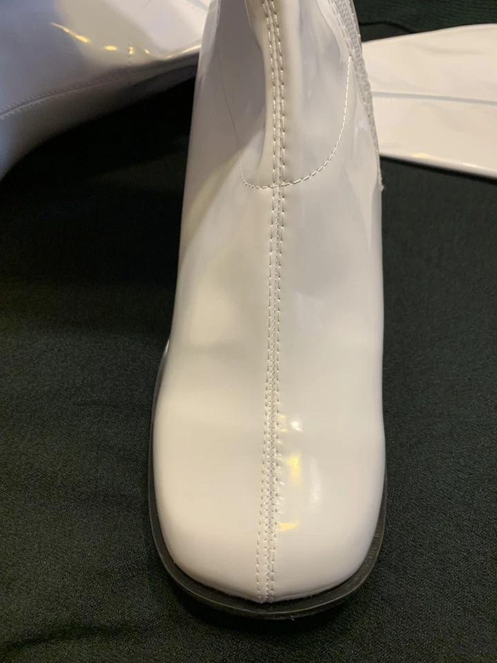 Zapatos Ellie GoGo Bailarina Club Disco Años 70 60 Blanco Ancho Cremallera Tacones Botas Talla 14 Foto 3 de 4