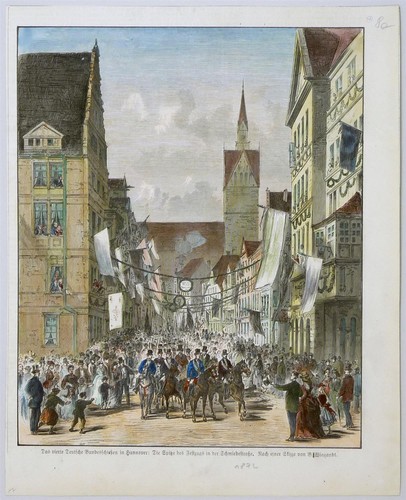 HANNOVER - Festzug - Schützen - kolorierter Holzstich 1872 - Picture 2 of 2