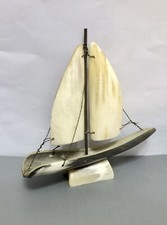 Vintage Cow Horn Sail Sailing Boat Decoration  Hand Made Model Tiki Bar Retro
