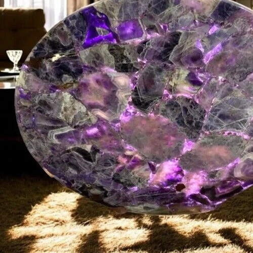 36" Amethyst Stone Coffee Table Crystal Healing Gemstone Countertop Crystal Deco - Picture 3 of 7