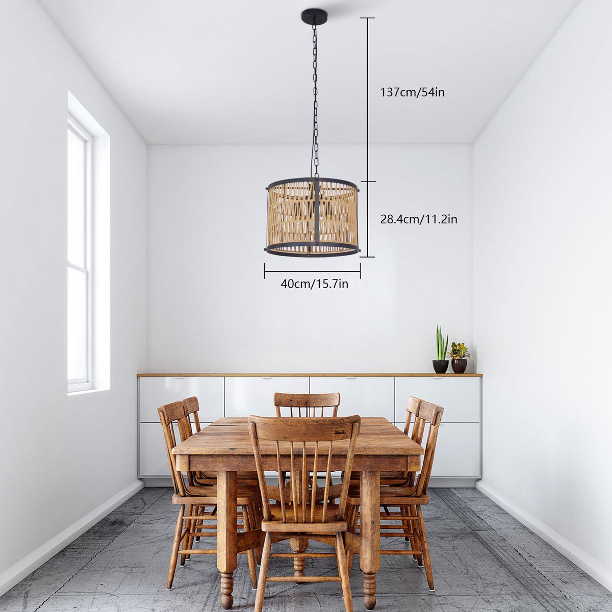 Retro 4-Light Farmhouse Rattan Pendant Light E12 Black