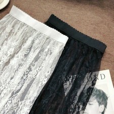 Lady Sheer Lace Skirt Underskirt Petticoat Mesh Midi Slip Extender Floral Casual