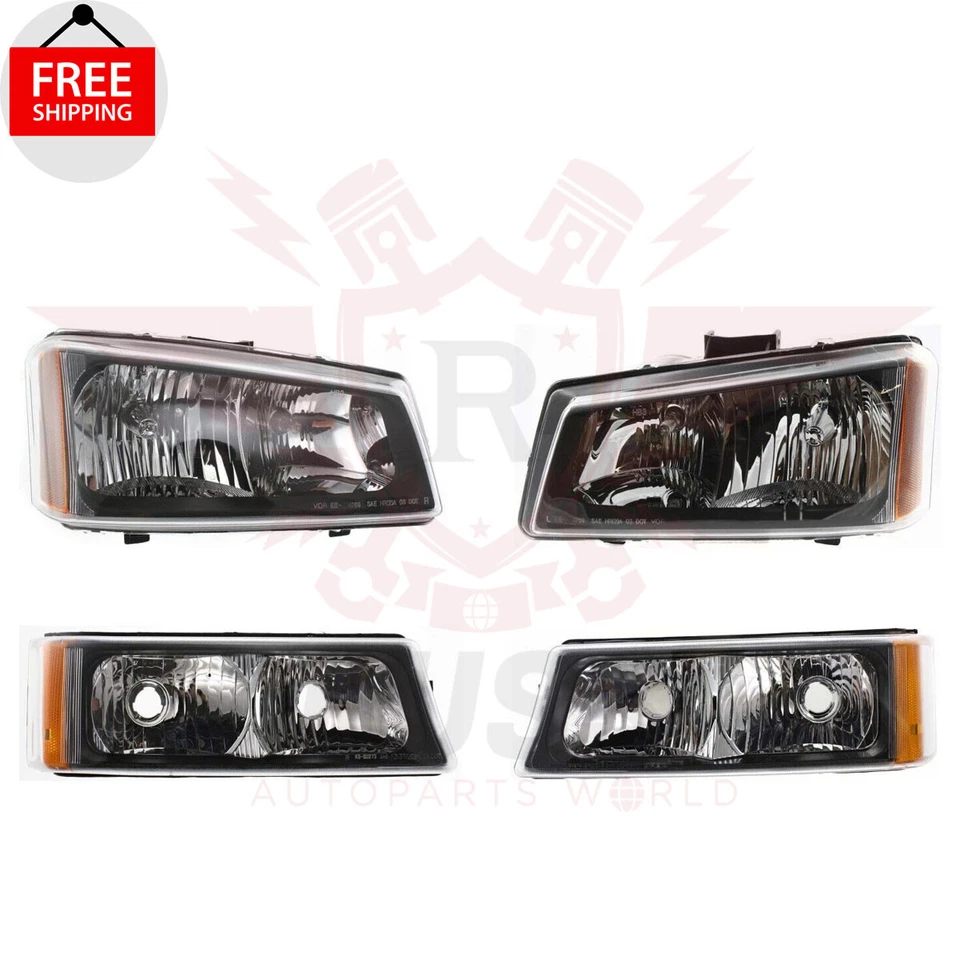 Fits 2003-2006 Chevrolet Silverado 1500 Grille Park Signal Light Headlight 5PC - Изображение 3 из 4