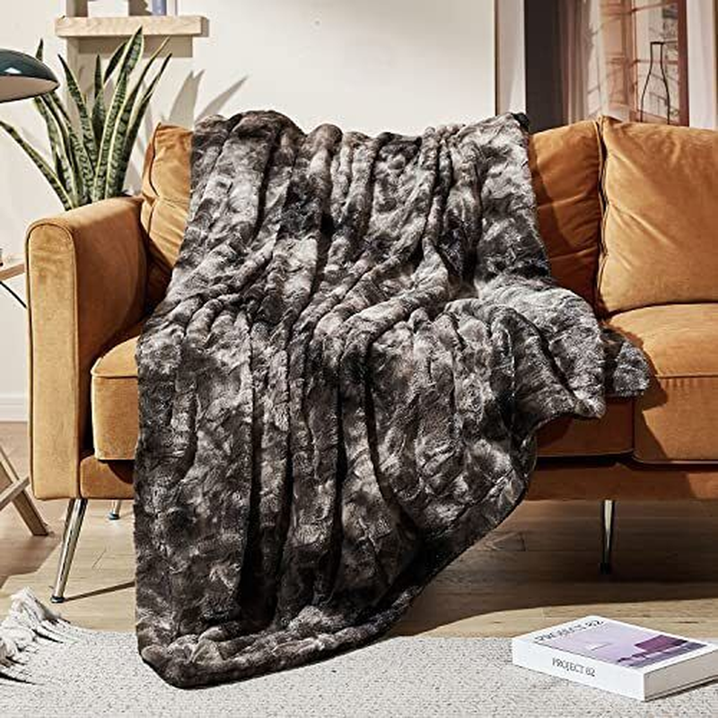 Faux Rabbit Fur Blanket 50" X 60" Inches, Soft Fluffy Cozy Warm Throw