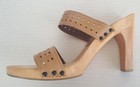 NINE WEST WOOD High Heel Platform Sandal Slides Sz 10 Leather Upper 5" — photo 2