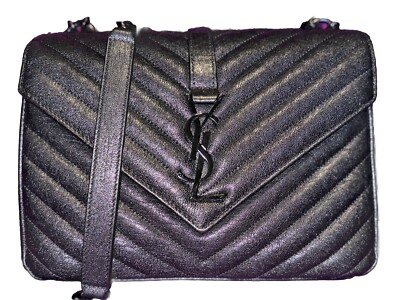 Saint Laurent YSL Black Lambskin Leather Medium College