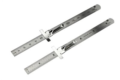 2pc 6'' Stainless Steel Pocket Measuring Ruler with Clip Metric & SAE 1/2'' Wide