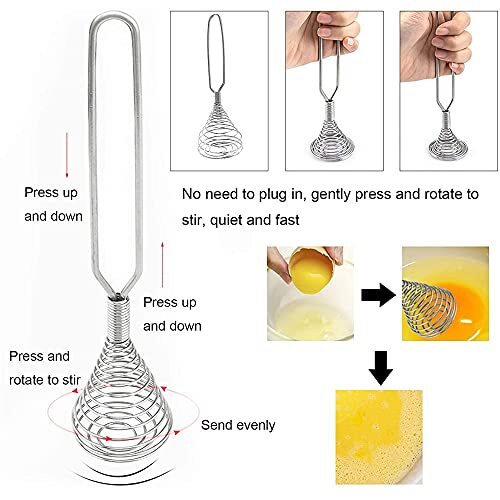 Batidor Manual De Acero Inoxidable - Para Huevos, Leche, Café, Baterías De Cocina, Con Mecanismo De Prensa