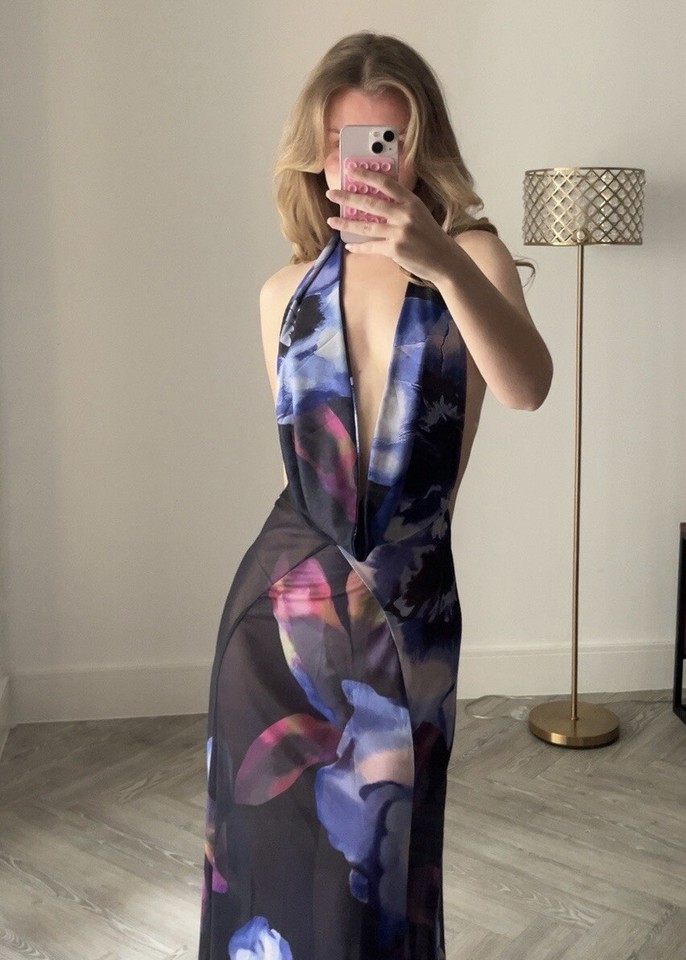 Sheer Chiffon Flower Print Maxi Dress Beautiful Halter Neck Floral sheer-chiffon-flower-print-maxi-dress-beautiful-halter-neck-floral