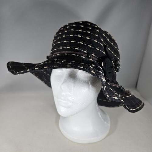 Sun 'N' Sand Hat Women's Black Embroidery Stitching Beaded Flower Accent