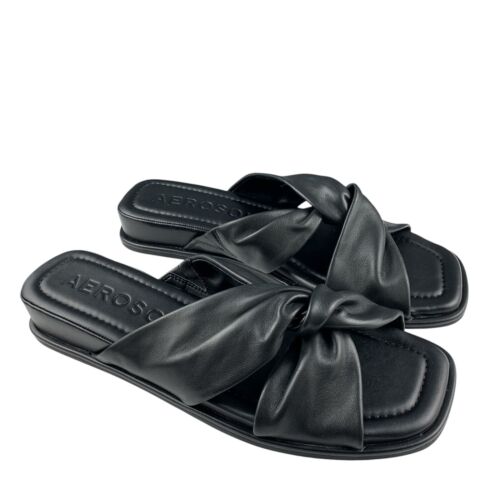 Aerosoles Women's Brady Slide Sandals 8.5 M Black Leather Knot Slip On Shoes