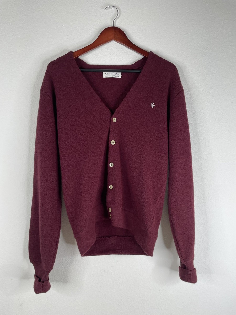 Vintage Christian Dior Monsieur Cardigan Sweater Size M Burgundy