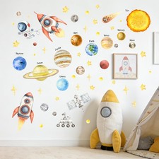 Outer Space Wall Stickers Planets Rocket,Removable Wall Decals Peel and Stick...